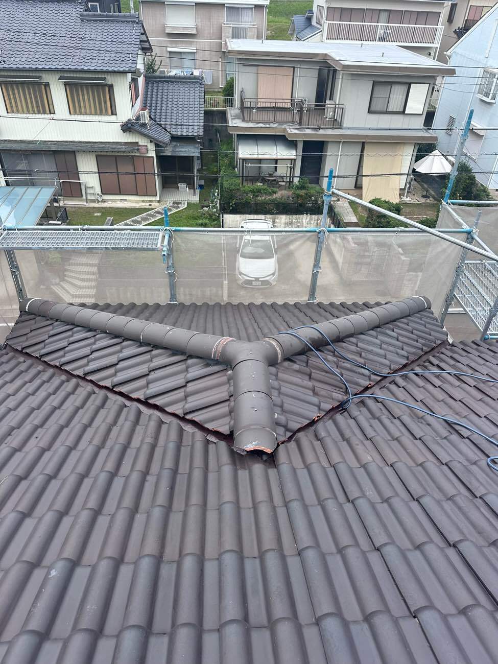 豊田市　施工後の棟Y字接合部の全景